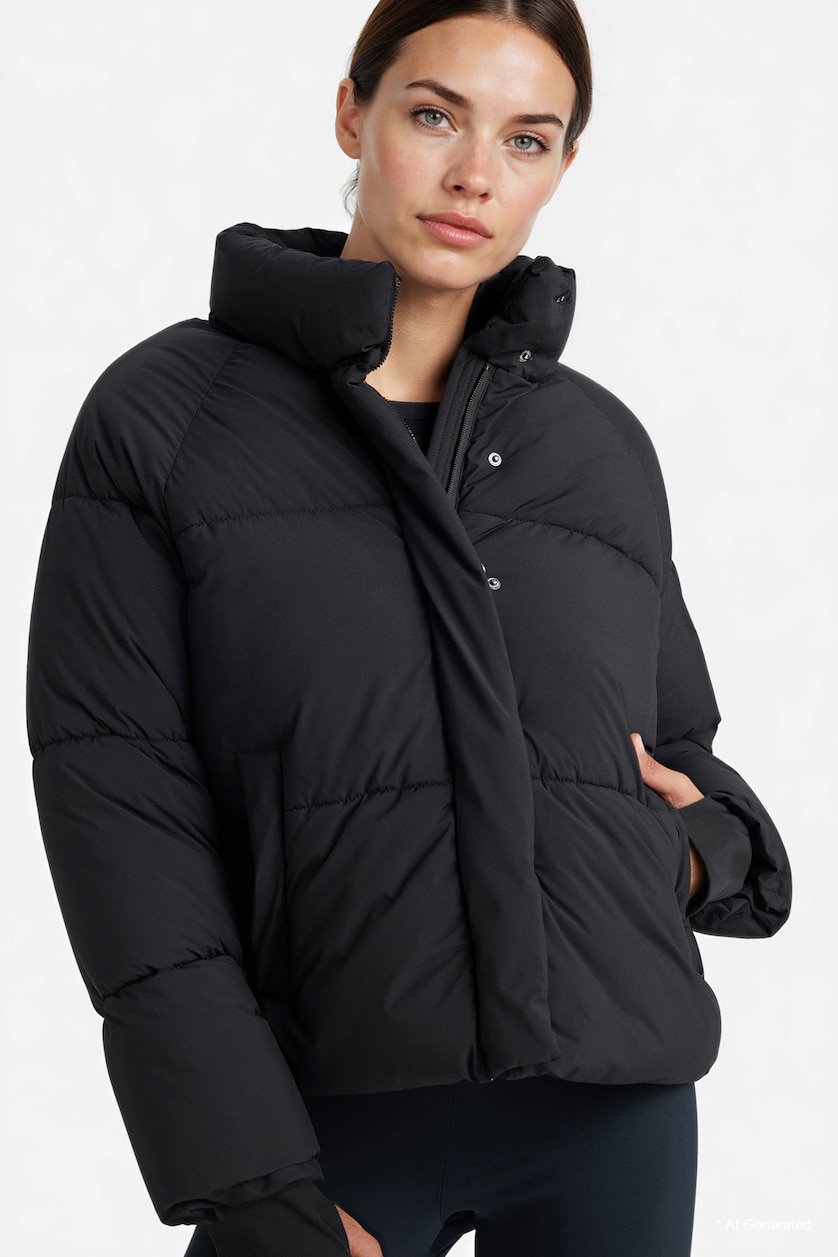 Kadın Siyah Rüzgar Geçirmez Su İtici Regular Fit Şişme Mont