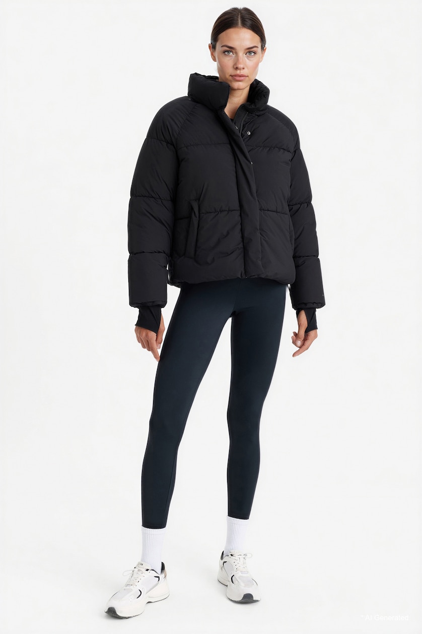 Kadın Siyah Rüzgar Geçirmez Su İtici Regular Fit Şişme Mont