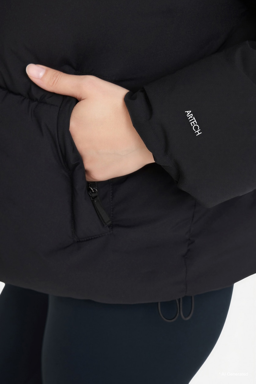 Kadın Siyah Rüzgar Geçirmez Su İtici Regular Fit Şişme Mont