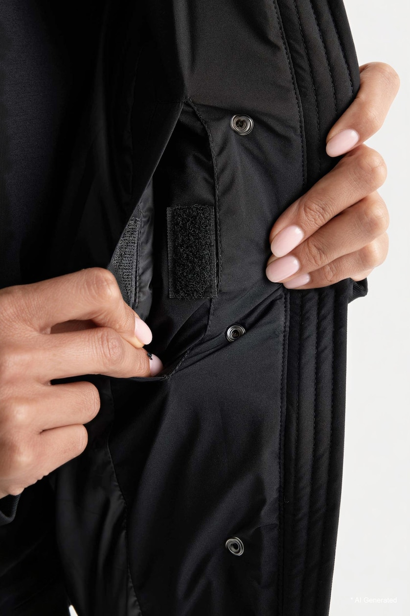 Kadın Siyah Rüzgar Geçirmez Su İtici Regular Fit Şişme Mont
