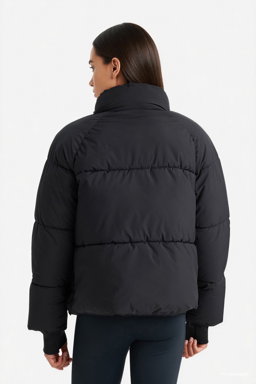 Kadın Siyah Rüzgar Geçirmez Su İtici Regular Fit Şişme Mont
