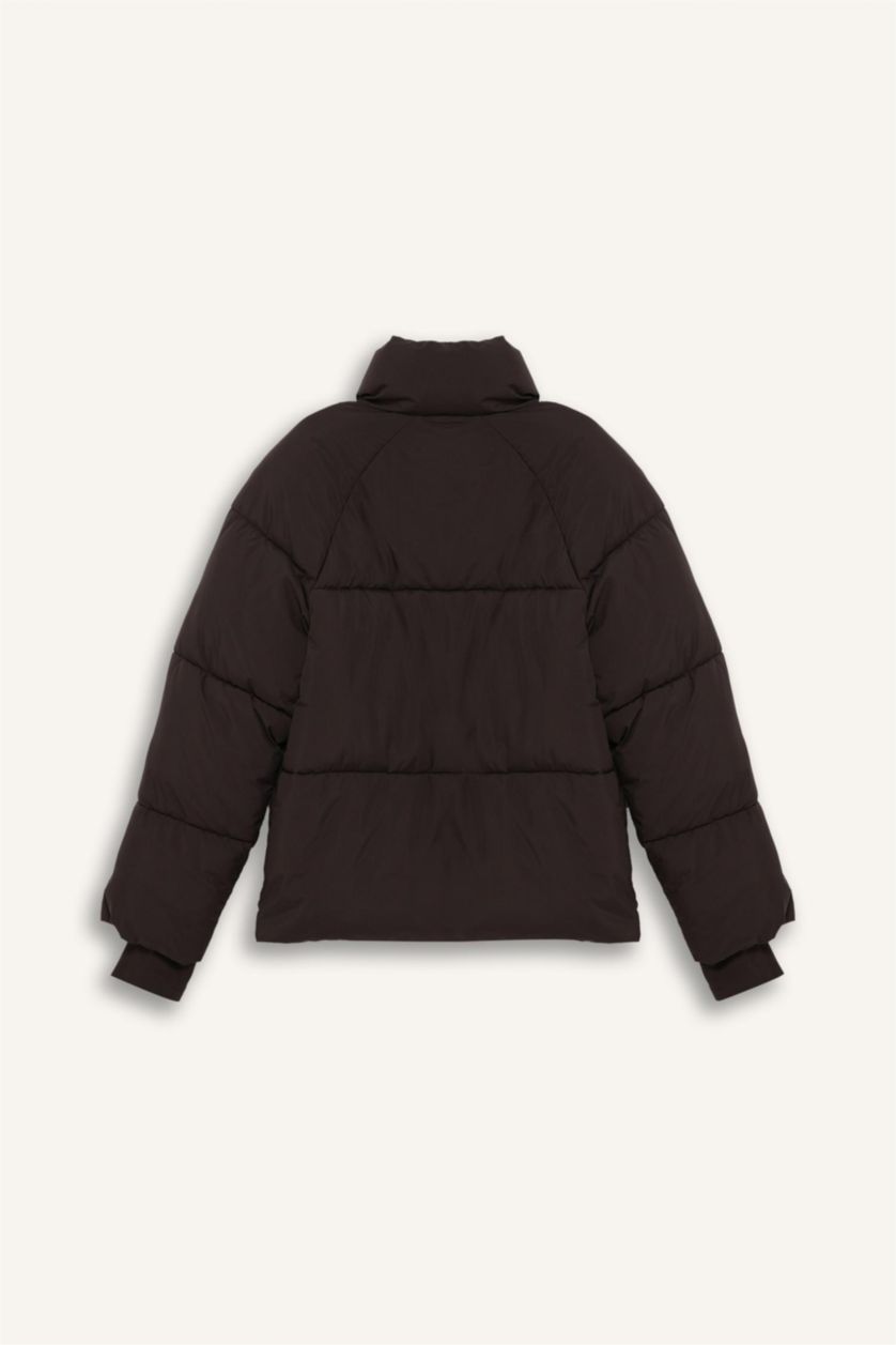 Kadın Kahve Su İtici Regular Fit Dik Yaka Reglan Kol Kışlık Şişme Mont