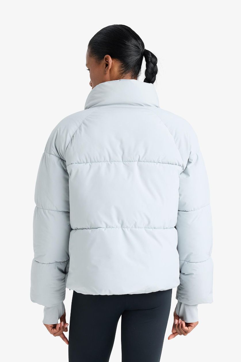 Woman Light Grey DeFactoFit Regular Fit Stand Collar Waterproof Puffer Jacket