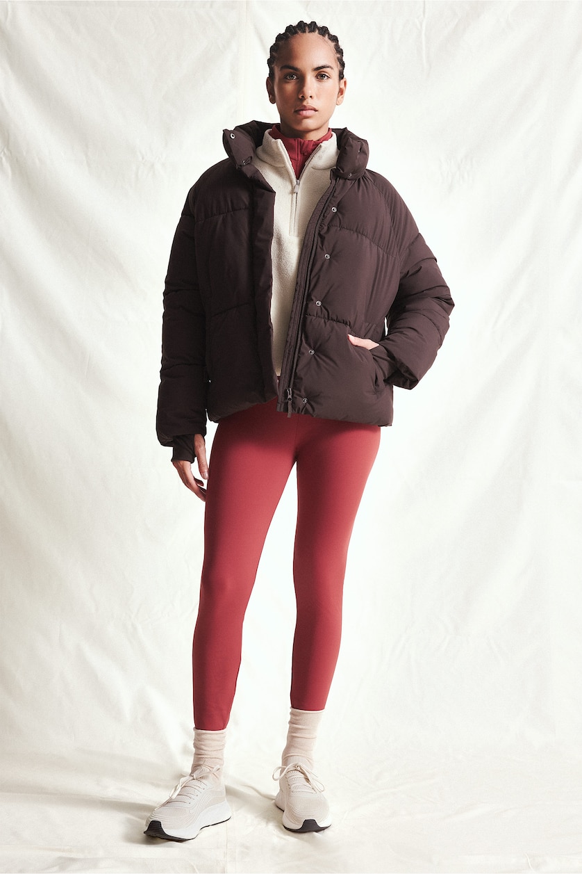 نساء بني Regular Fit Windproof Water-Repellent Stand Collar Raglan Sleeve Winter Puffer Jacket