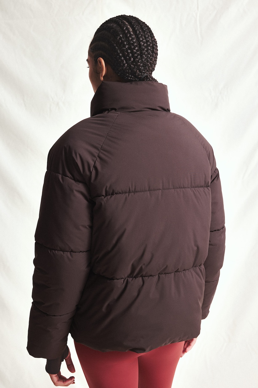 نساء بني Regular Fit Windproof Water-Repellent Stand Collar Raglan Sleeve Winter Puffer Jacket