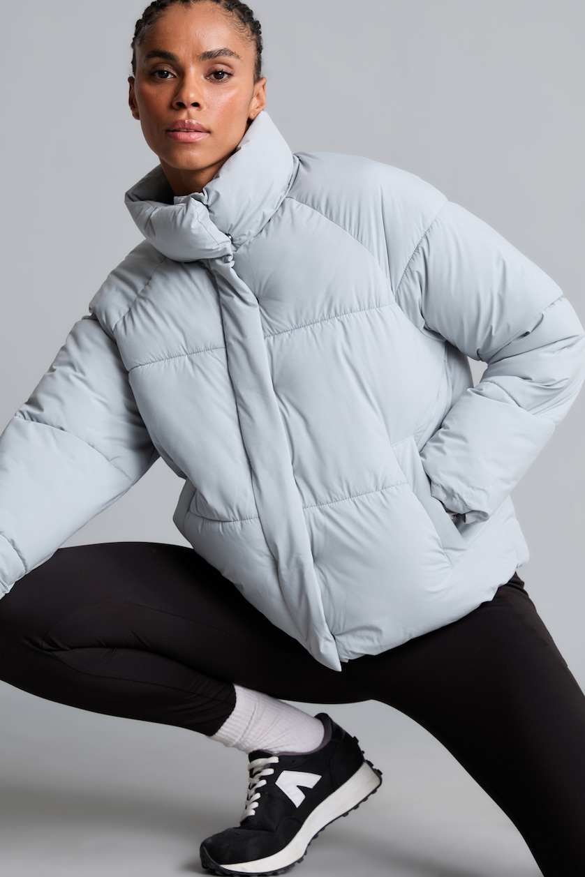 Kadın Açık Gri Rüzgar Geçirmez Su İtici Regular Fit Şişme Mont
