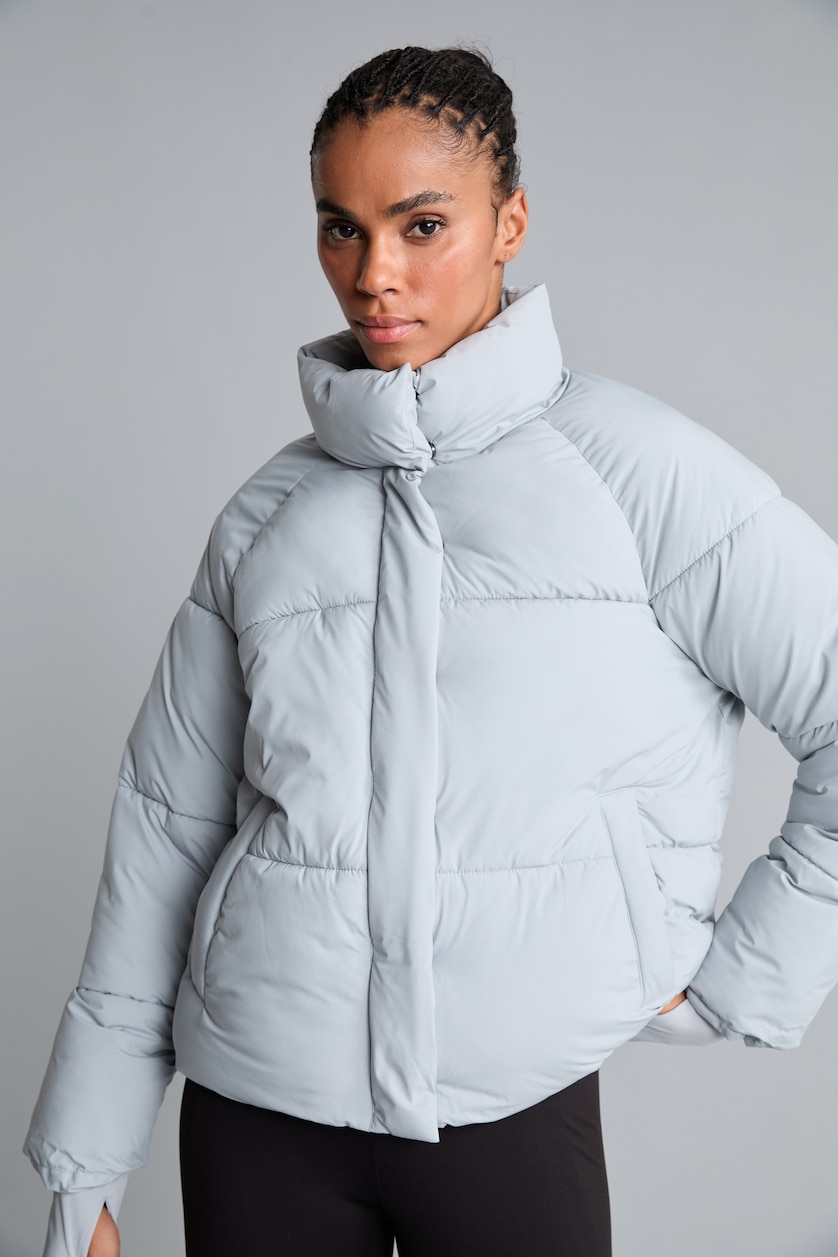 Kadın Açık Gri Rüzgar Geçirmez Su İtici Regular Fit Şişme Mont