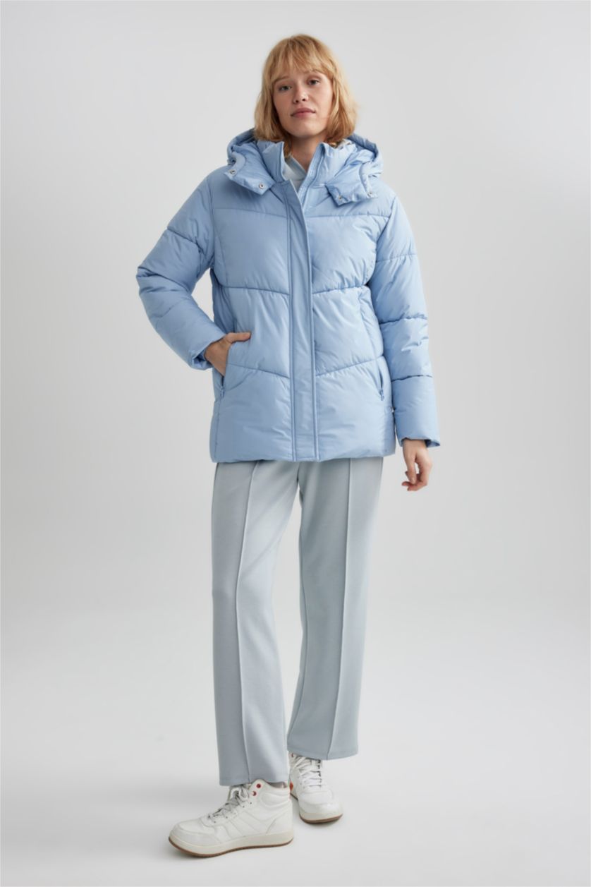 WOMAN Light Blue Zipper Puffer Jacket