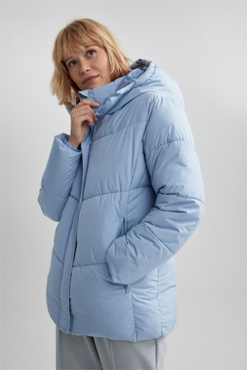 WOMAN Light Blue Zipper Puffer Jacket
