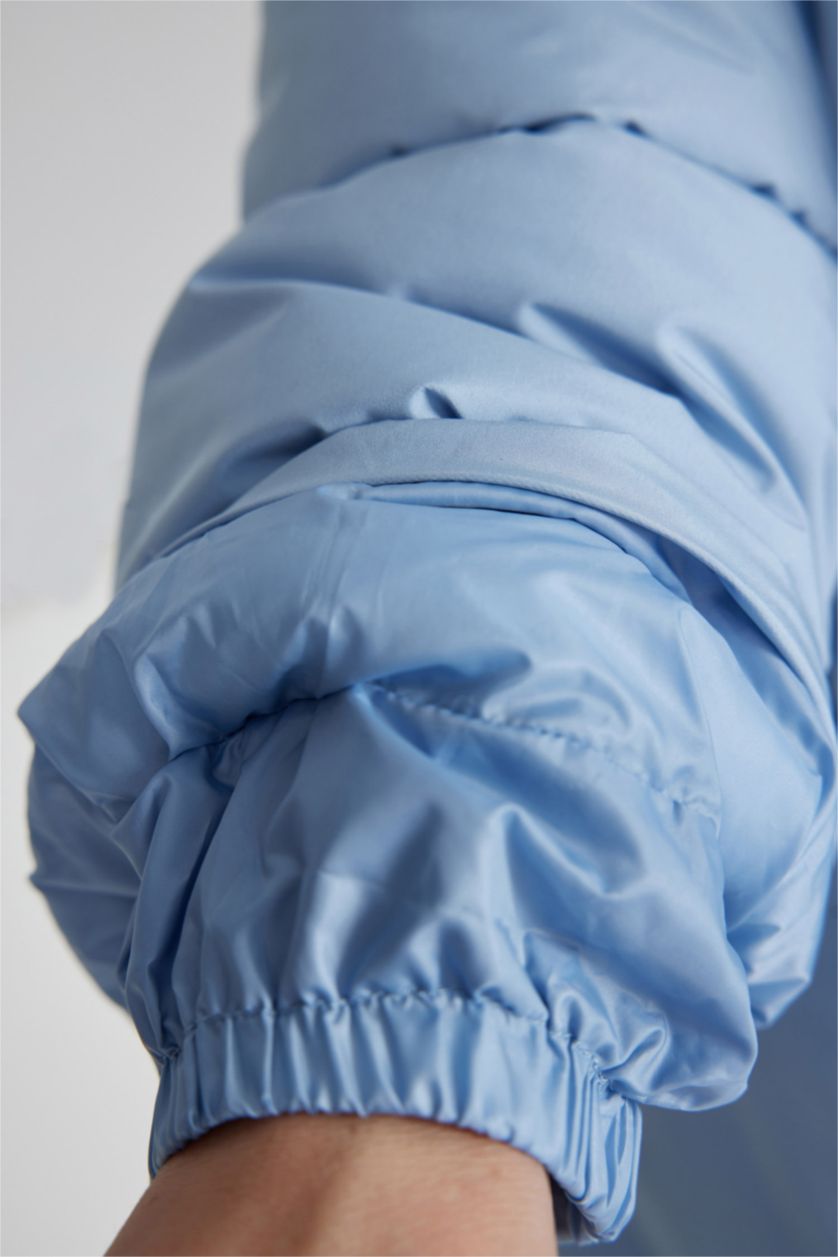 WOMAN Light Blue Zipper Puffer Jacket