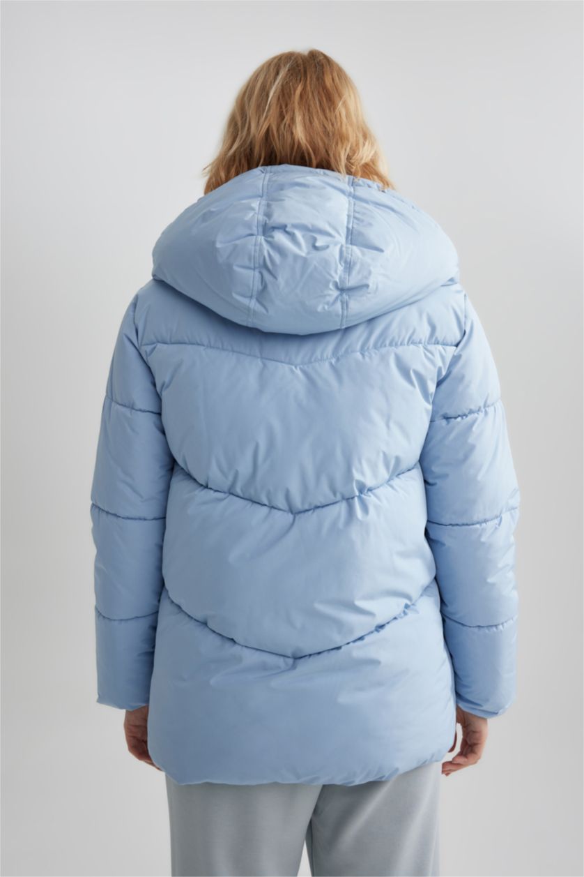WOMAN Light Blue Zipper Puffer Jacket