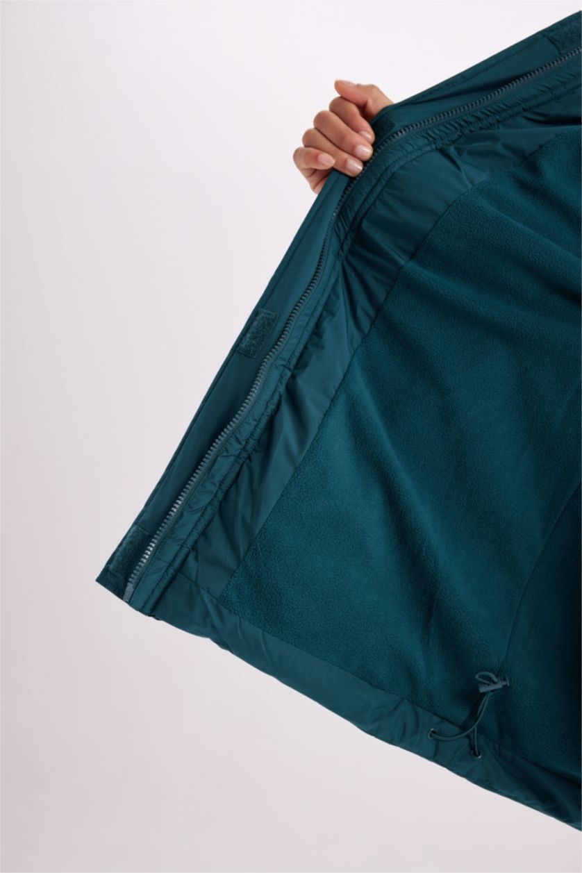 نساء أخضر قمصلة نفخ قصة عادية بغطاء للرأس وبطانة صوفية من DeFactoFit