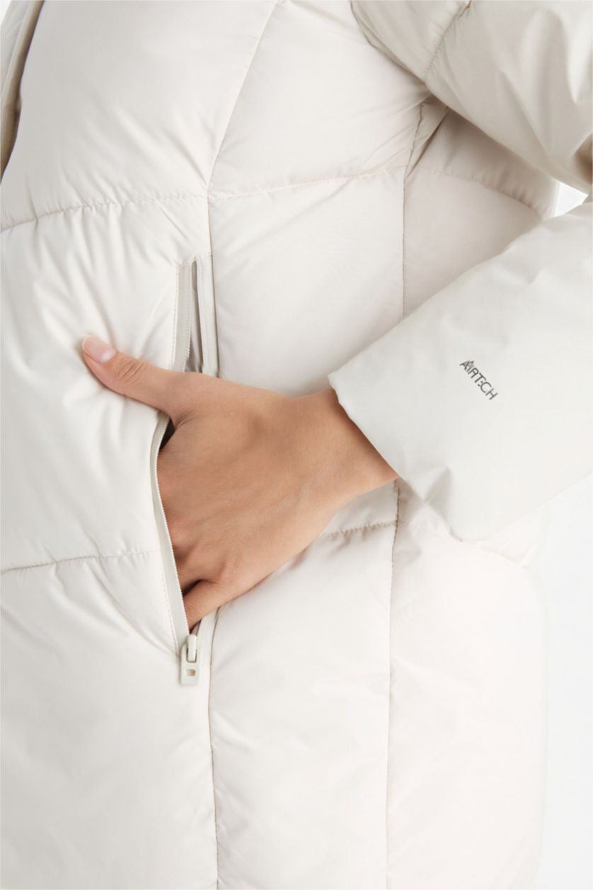 نساء اللون الحجري جاكيت دودون قصة عادية بغطاء للرأس صوفي