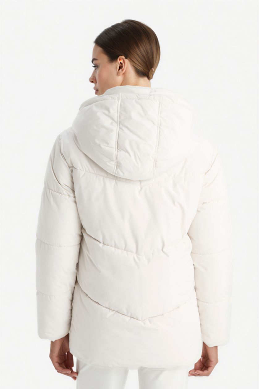 نساء اللون الحجري جاكيت دودون قصة عادية بغطاء للرأس صوفي