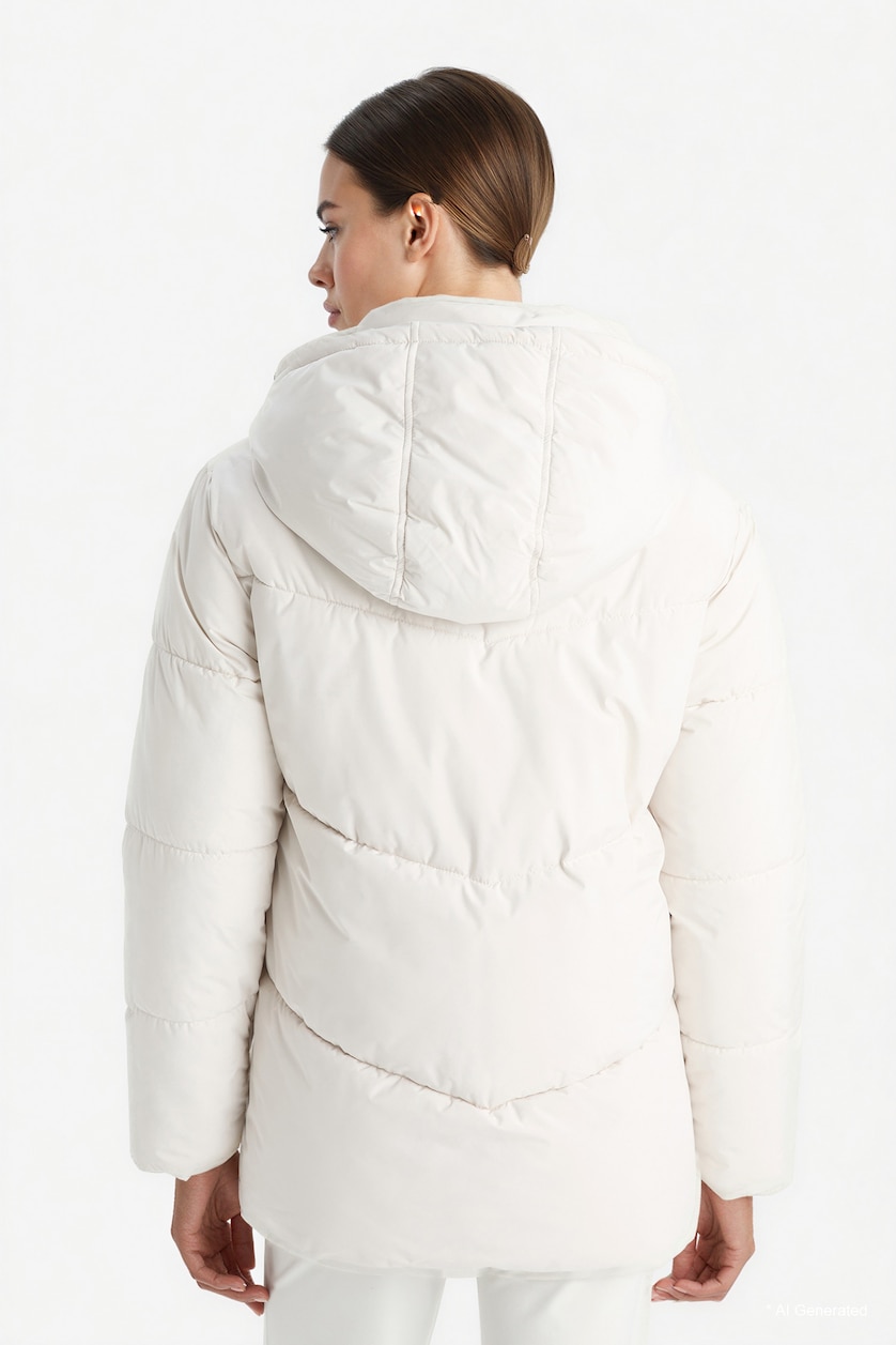 Woman Stone Zipper Puffer Jacket
