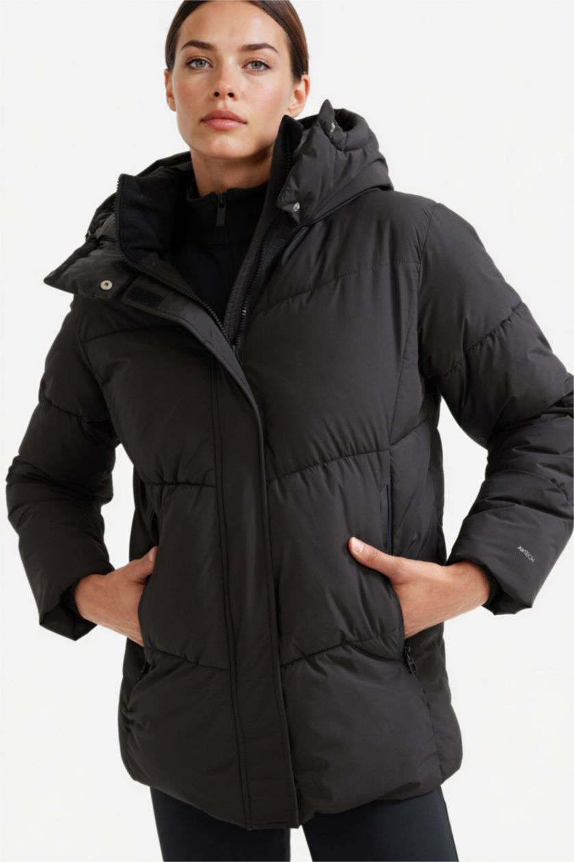 FEMME Noir Manteau Doudoune d’hiver imperméable à capuche avec doublure polaire de DeFactoFit
