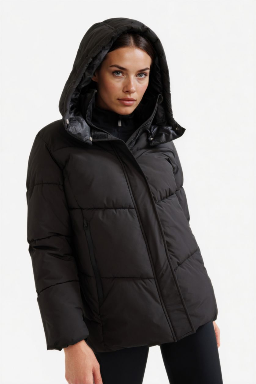 FEMME Noir Manteau Doudoune d’hiver imperméable à capuche avec doublure polaire de DeFactoFit
