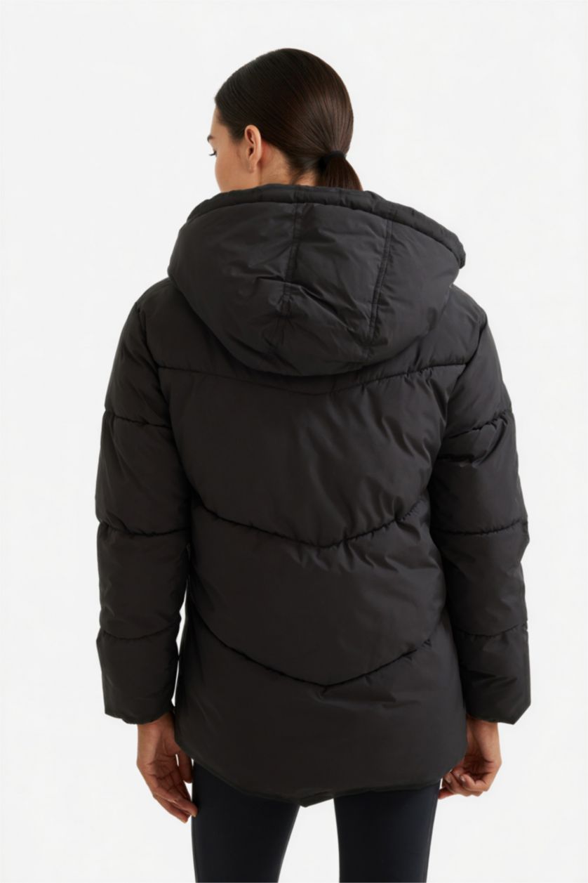 FEMME Noir Manteau Doudoune d’hiver imperméable à capuche avec doublure polaire de DeFactoFit