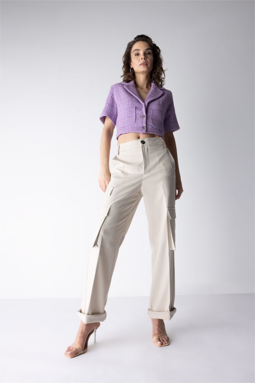WOMAN Beige Cargo Fit Cargo Pocket High Waist Trousers