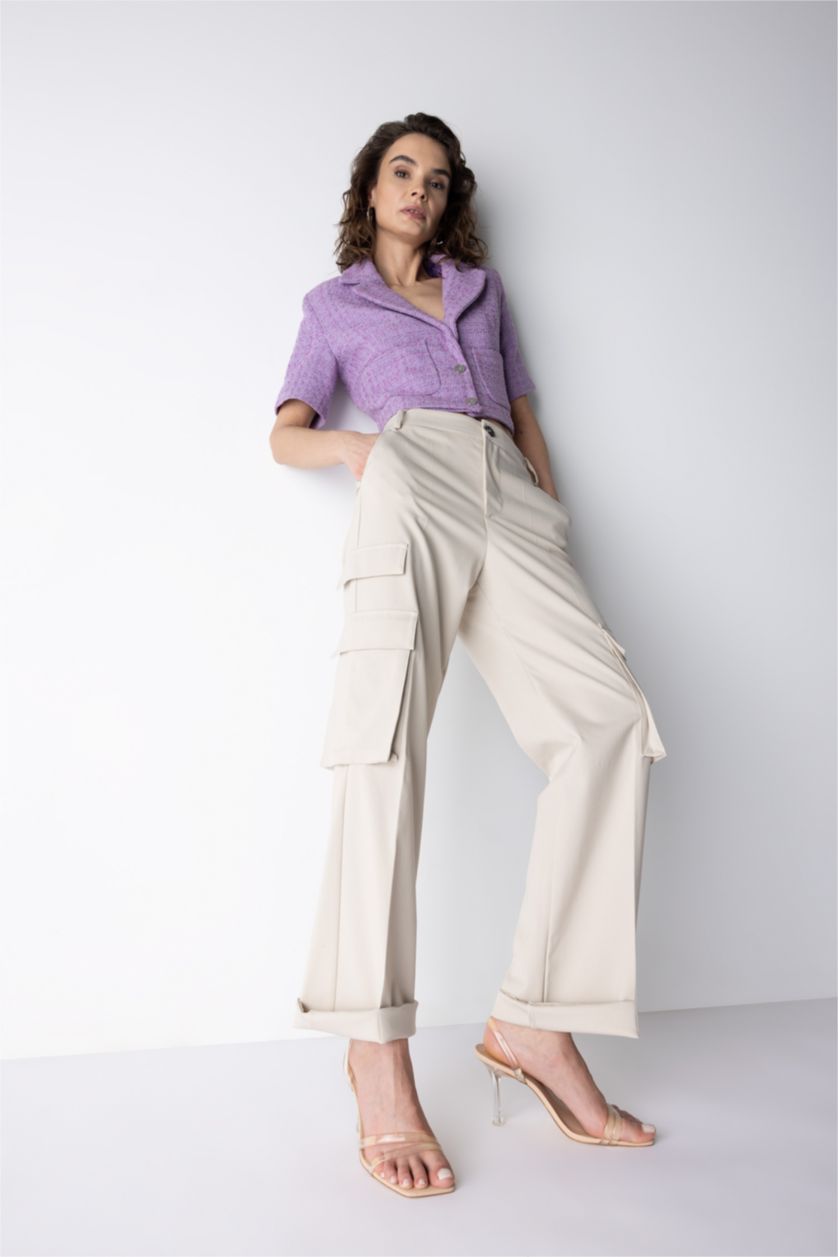 WOMAN Beige Cargo Fit Cargo Pocket High Waist Trousers