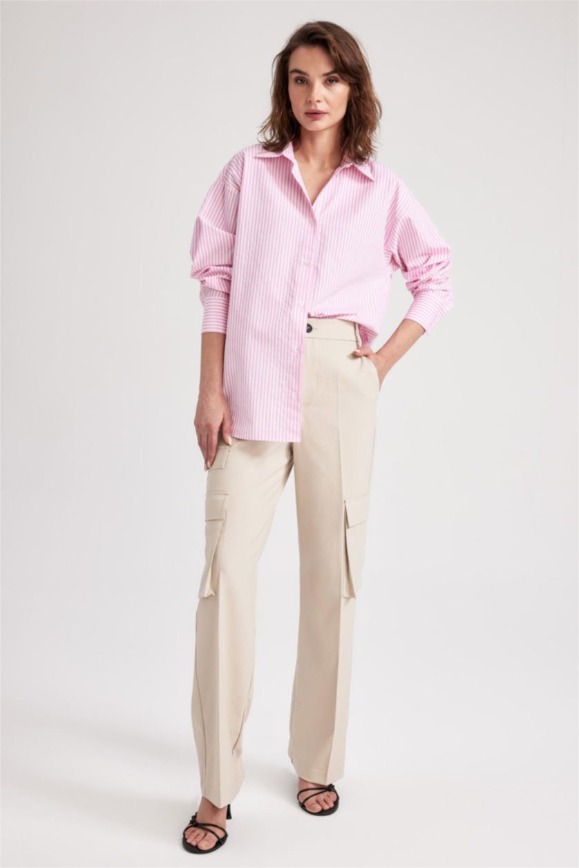 WOMAN Beige Cargo Fit Cargo Pocket High Waist Trousers