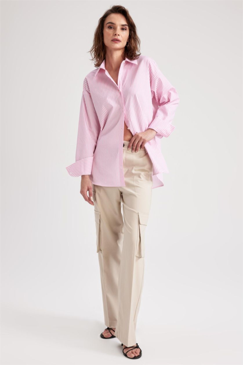 WOMAN Beige Cargo Fit Cargo Pocket High Waist Trousers