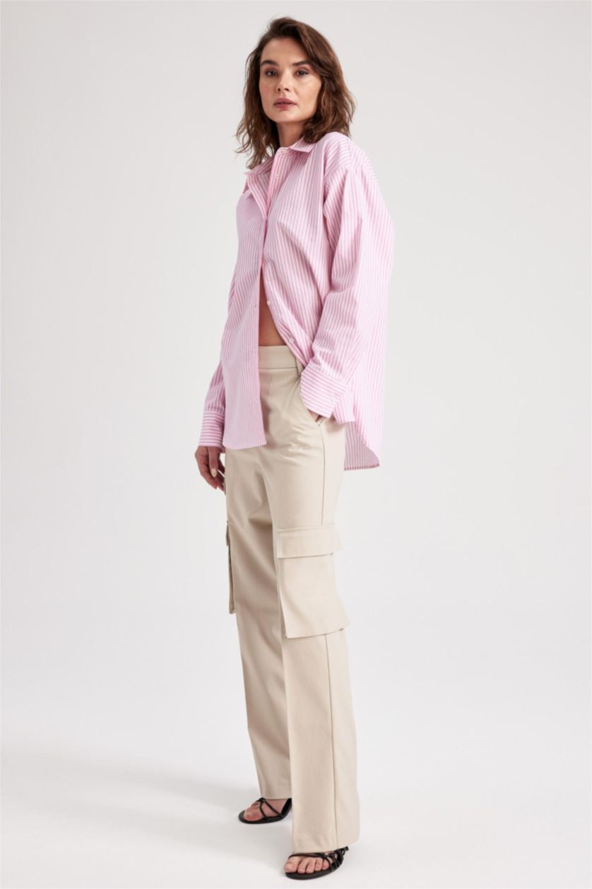 WOMAN Beige Cargo Fit Cargo Pocket High Waist Trousers