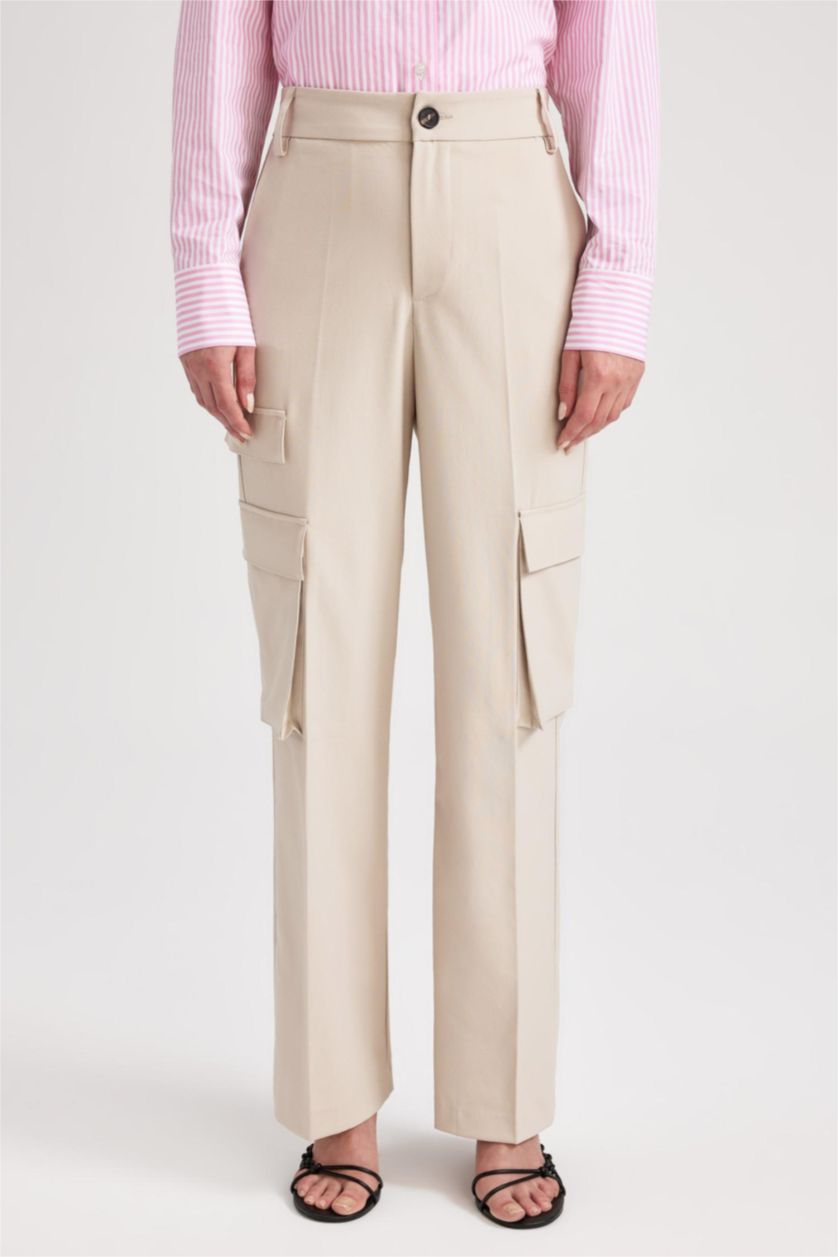 WOMAN Beige Cargo Fit Cargo Pocket High Waist Trousers