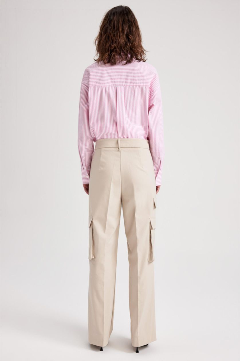 WOMAN Beige Cargo Fit Cargo Pocket High Waist Trousers
