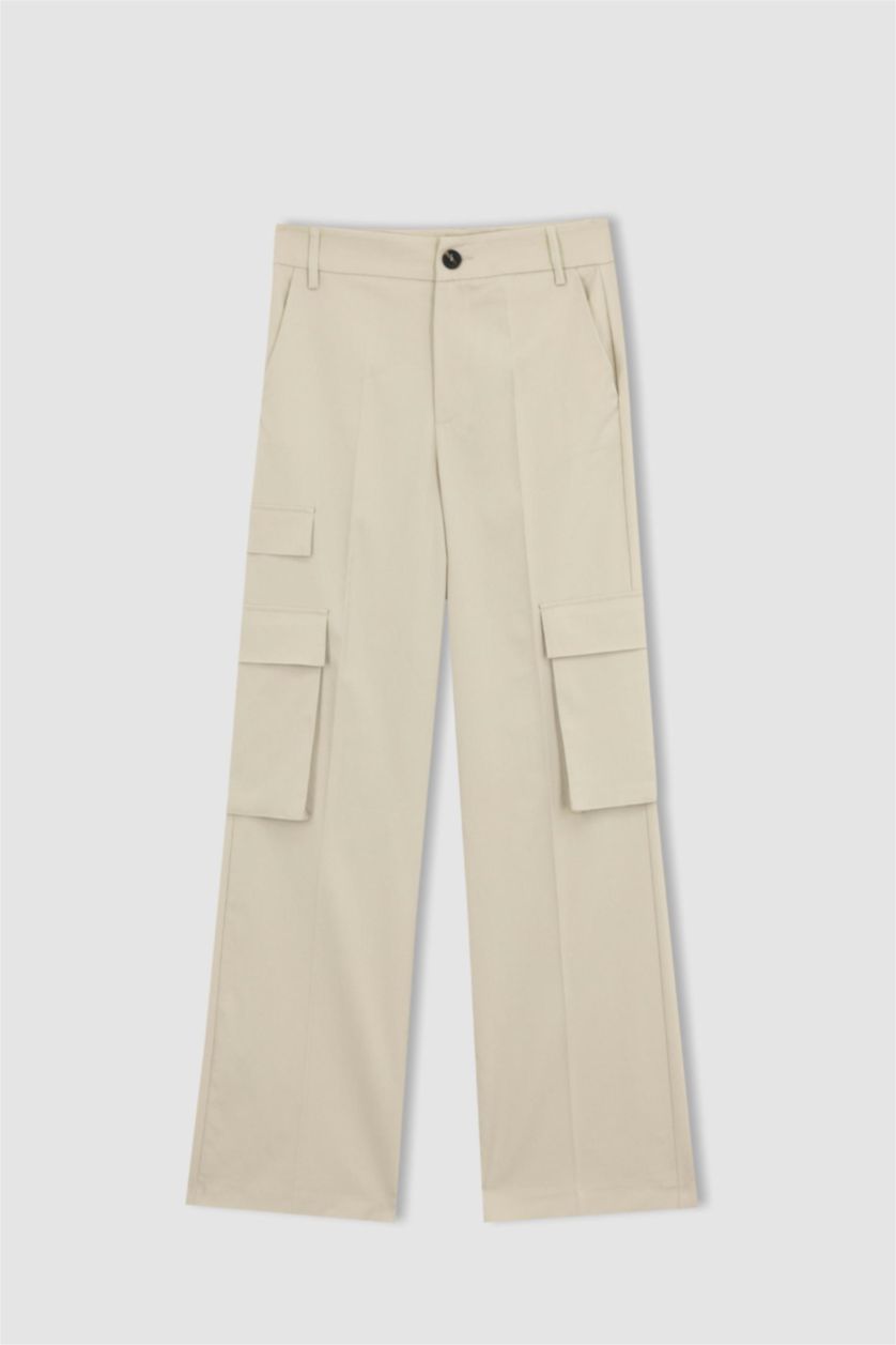 WOMAN Beige Cargo Fit Cargo Pocket High Waist Trousers