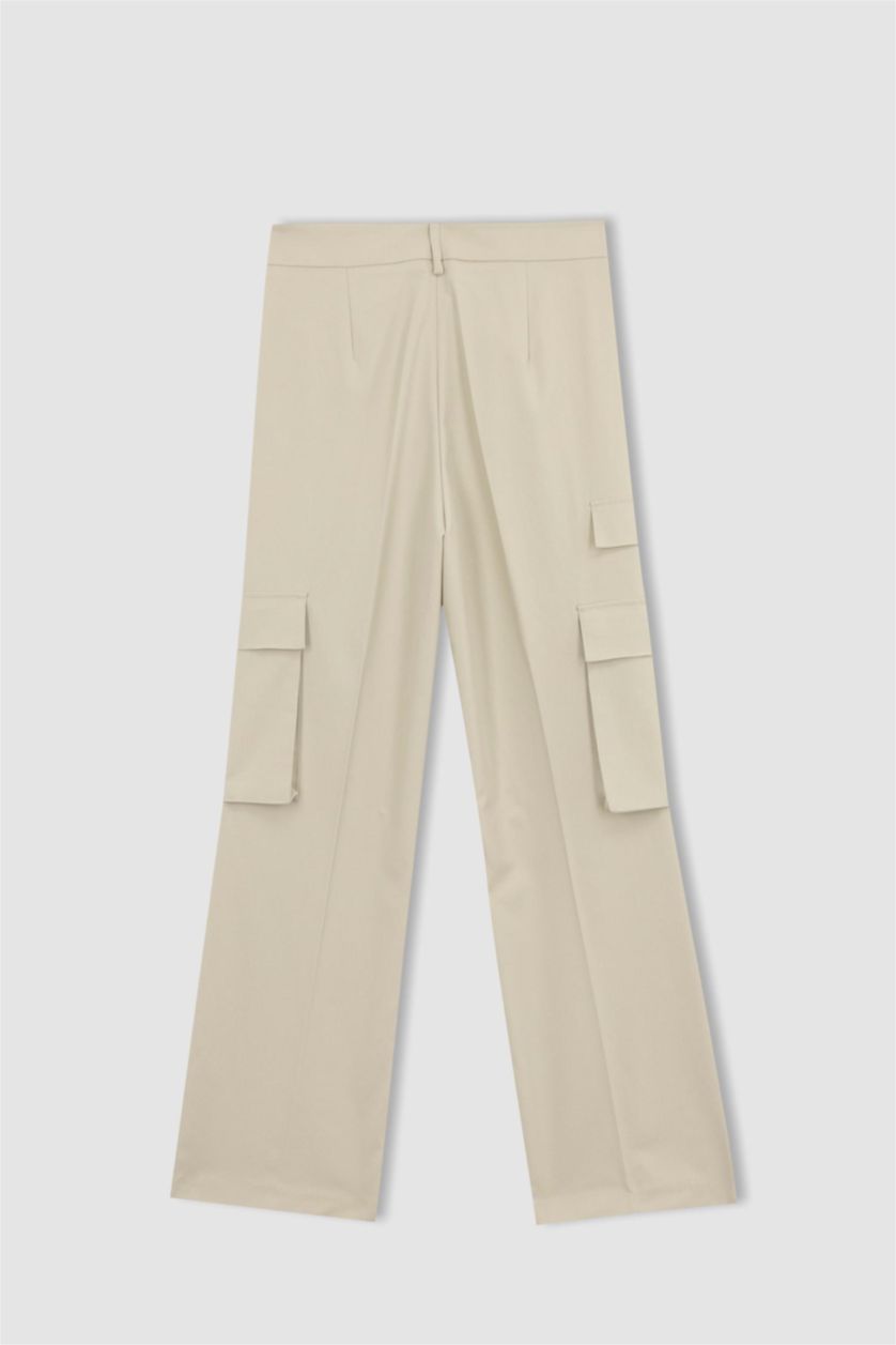 WOMAN Beige Cargo Fit Cargo Pocket High Waist Trousers