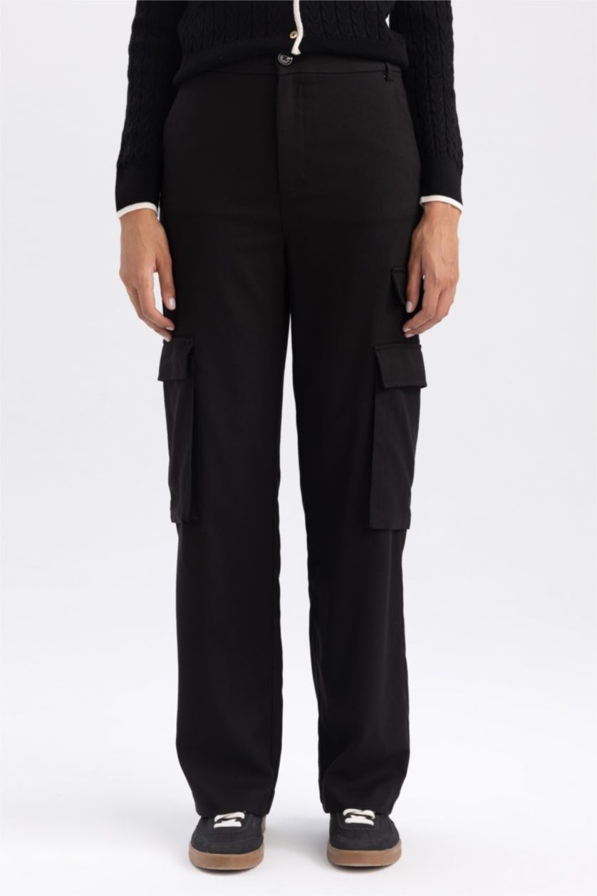FEMME Noir Pantalon Cargo à Poches