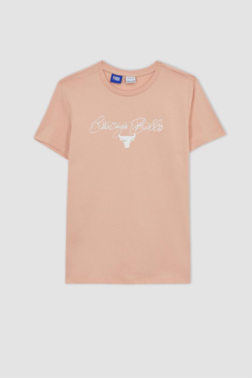 FEMME Bordeaux Clair T-shirt NBA Chicago Bulls en coton à manches courtes Coupe standard de DeFactoFit