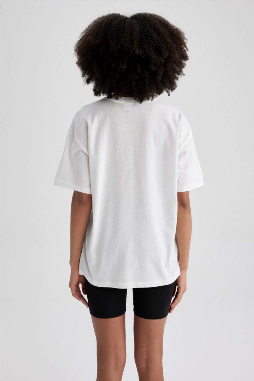 WOMAN Ecru Defacto Fit NBA Los Angeles Lakers Licensed Oversize Fit Sports T-Shirt