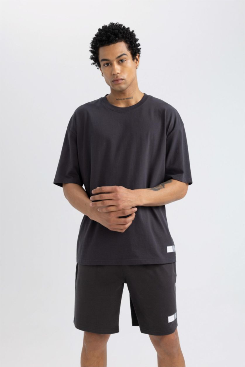 MAN Anthracite DeFactoFit Oversize Crew Neck Printed T-Shirt