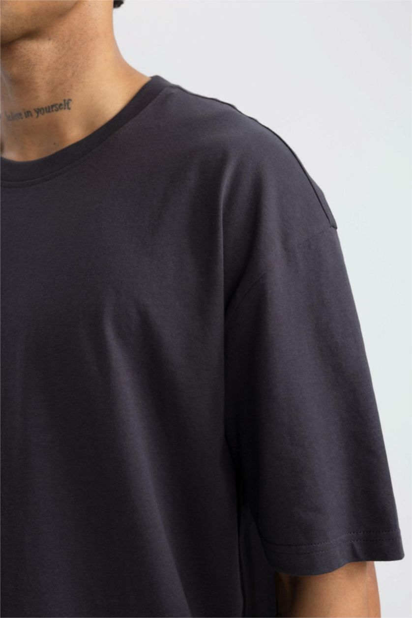 MAN Anthracite DeFactoFit Oversize Crew Neck Printed T-Shirt