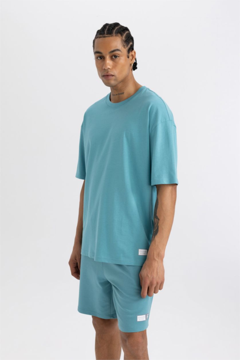 Erkek Açık Turkuaz Oversıze Kısa Kollu Tişört