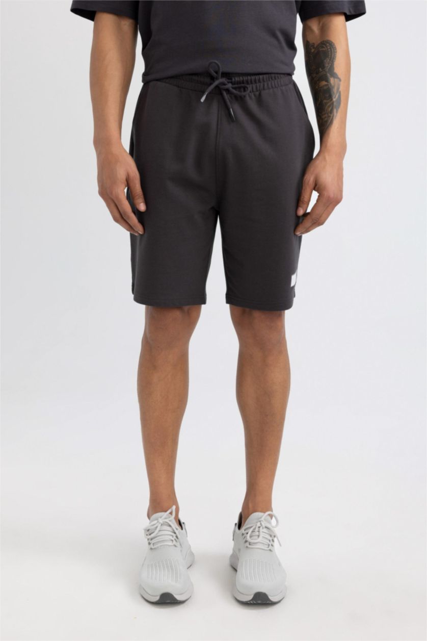 Erkek Antrasit Slim Fit Dar Kesim Cepli Baskılı Sporcu Şort