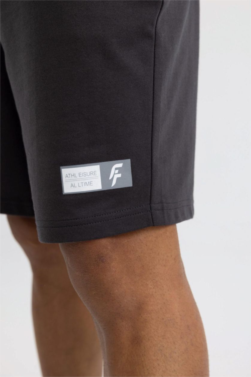 Erkek Antrasit Slim Fit Dar Kesim Cepli Baskılı Sporcu Şort