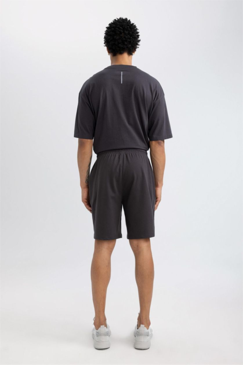 Erkek Antrasit Slim Fit Dar Kesim Cepli Baskılı Sporcu Şort
