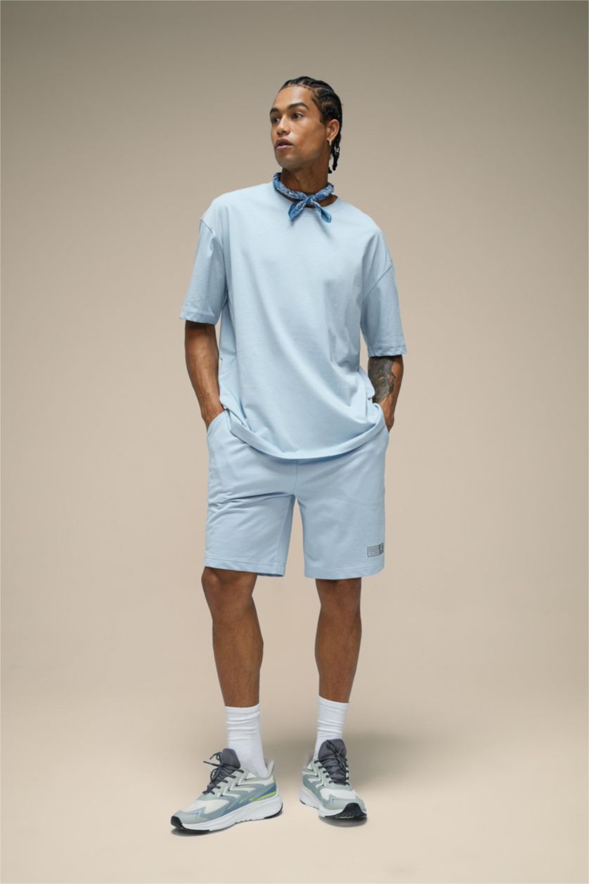 رجالي أزرق شورت قصير سليم فيت أزرق من DeFactoFit
