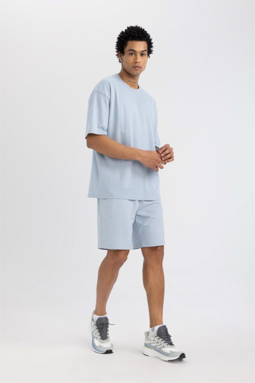 رجالي أزرق شورت قصير سليم فيت أزرق من DeFactoFit
