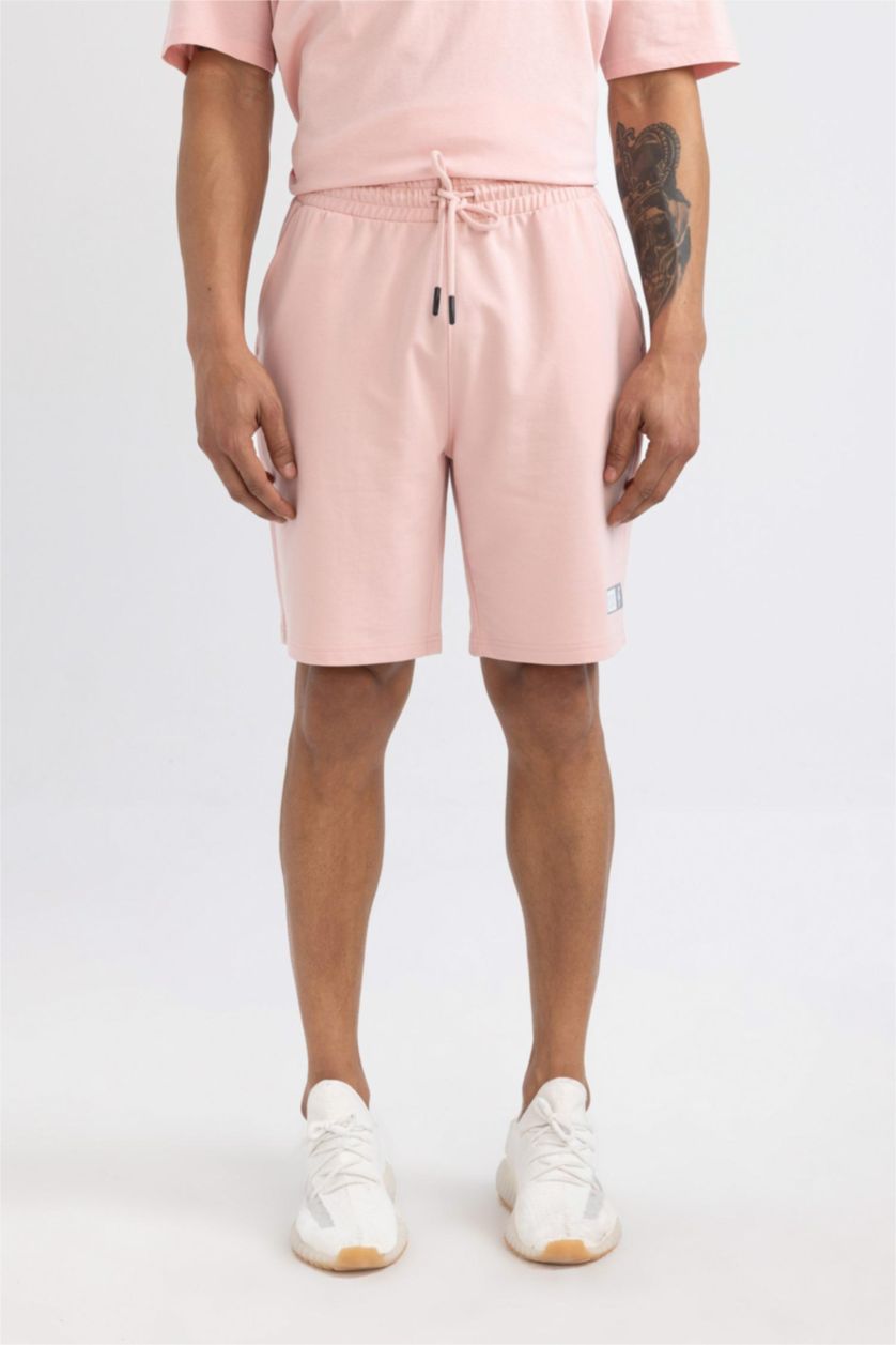Erkek Pembe DeFactoFit Slim Fit Dar Kesim Cepli Baskılı Şort