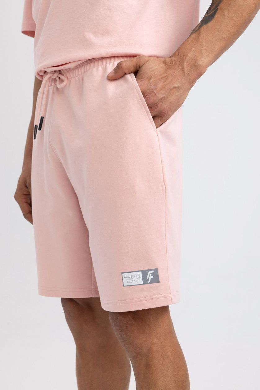 Erkek Pembe DeFactoFit Slim Fit Dar Kesim Cepli Baskılı Şort