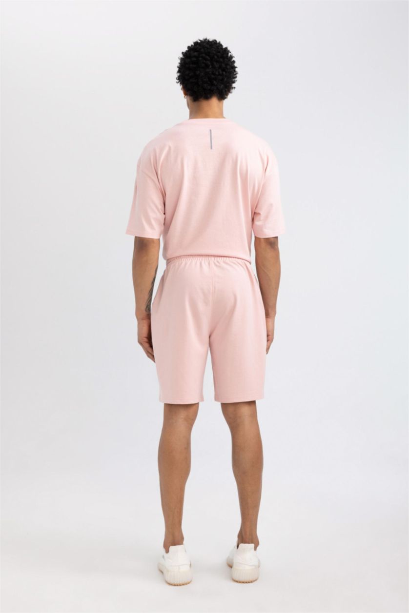 Erkek Pembe DeFactoFit Slim Fit Dar Kesim Cepli Baskılı Şort