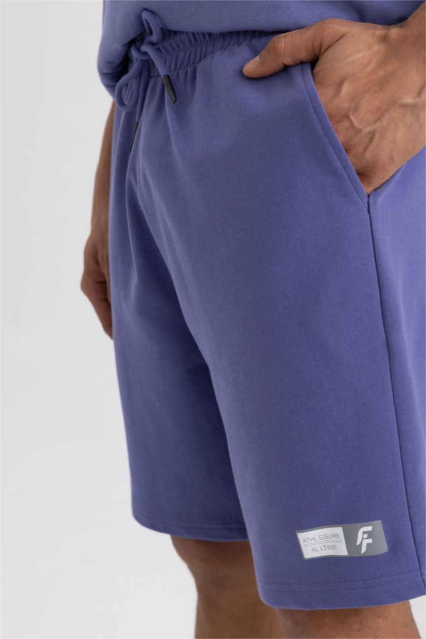 Erkek Mor Slim Fit Dar Kesim Cepli Baskılı Sporcu Şort
