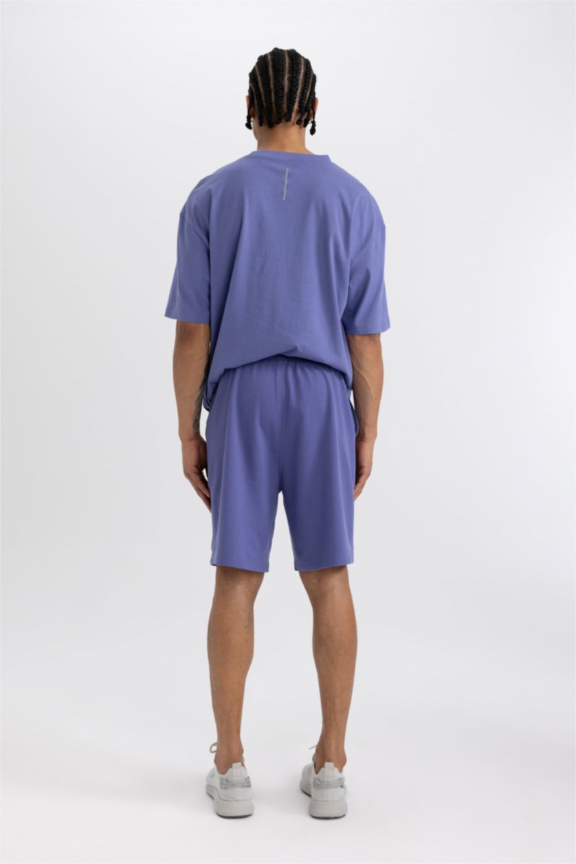 Erkek Mor Slim Fit Dar Kesim Cepli Baskılı Sporcu Şort