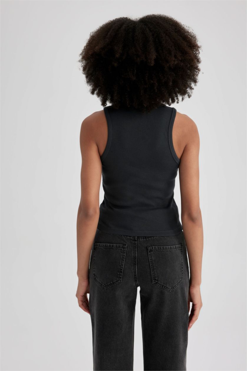 WOMAN Grey Fitted U Neck Ribbed Camisole Singlet