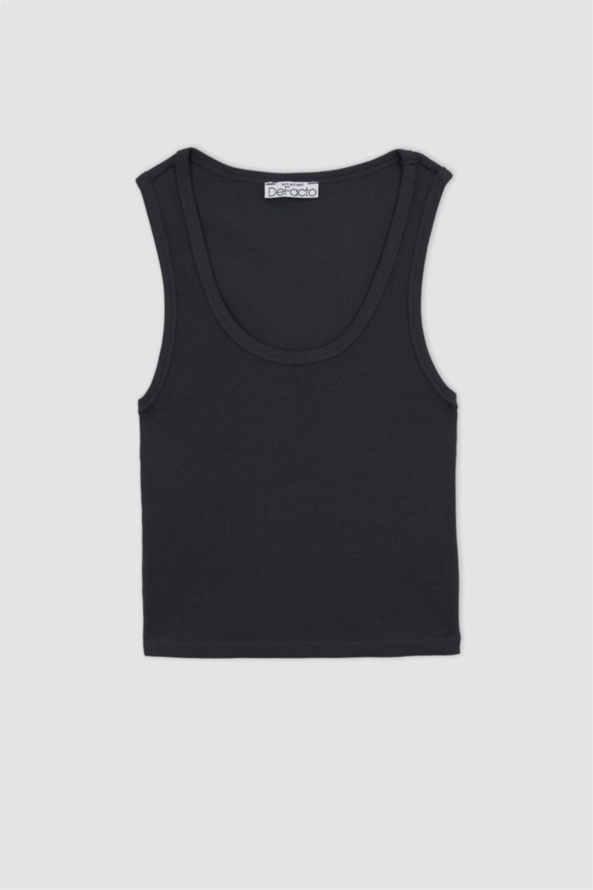 WOMAN Grey Fitted U Neck Ribbed Camisole Singlet