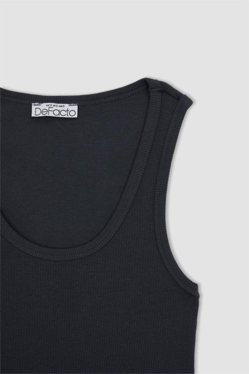 WOMAN Grey Fitted U Neck Ribbed Camisole Singlet